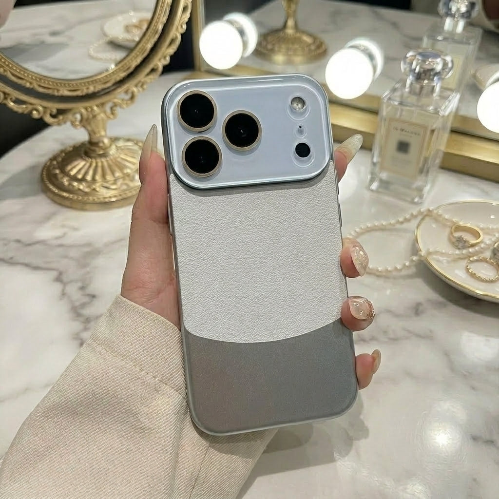 Color-blocked Leather Texture Phone Case