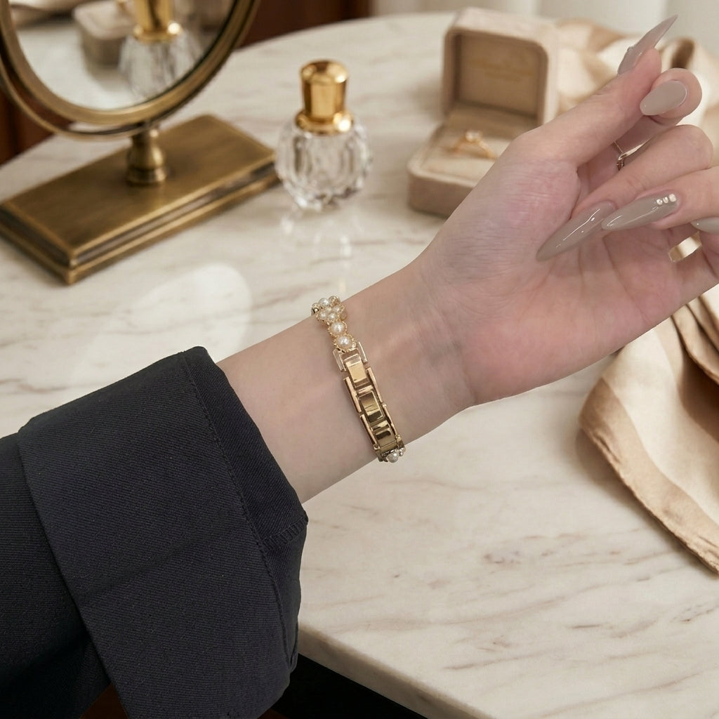 Alloy & Artificial Pearls Band