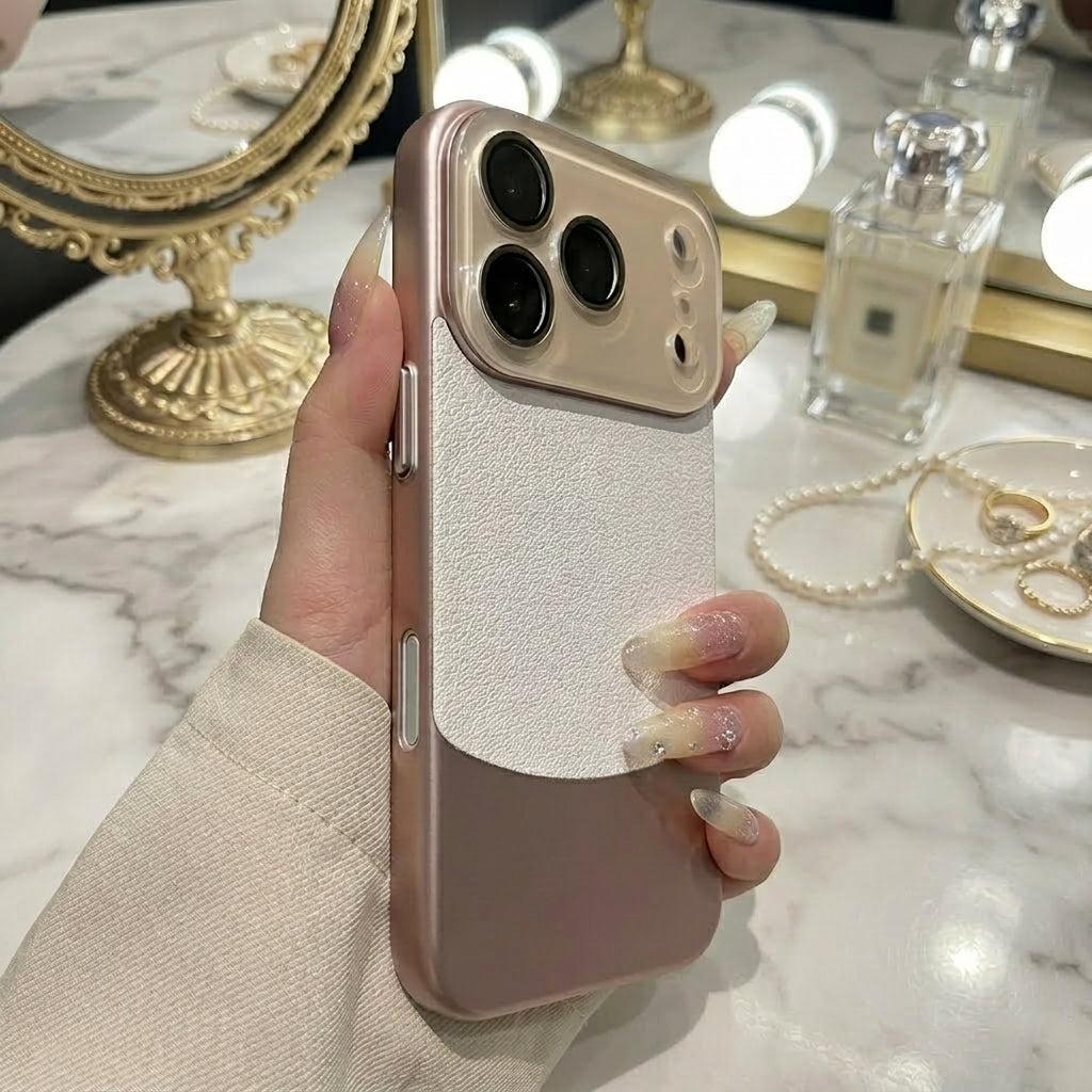 Color-blocked Leather Texture Phone Case